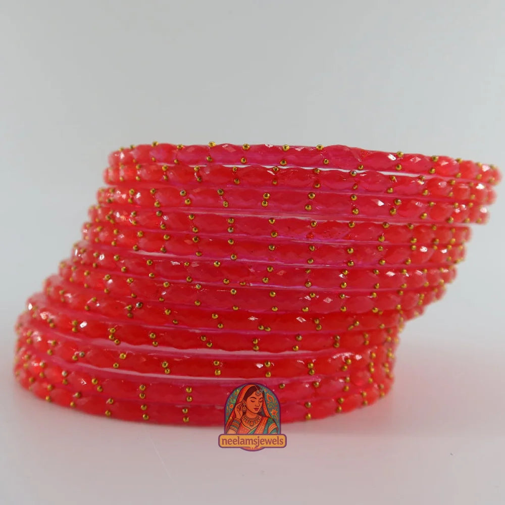 ’Neon Pink’ Crystal Cut Glass Bangle Set