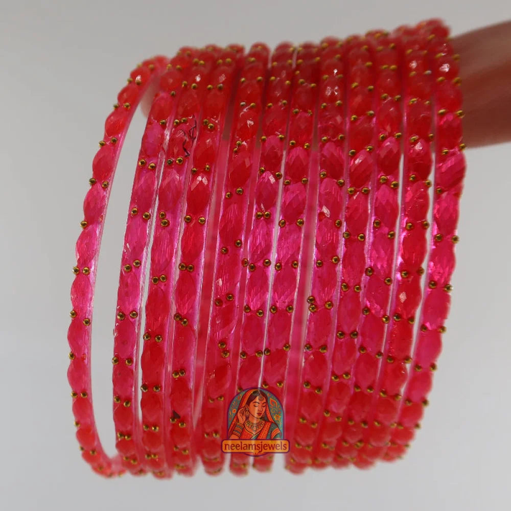 ’Neon Pink’ Crystal Cut Glass Bangle Set