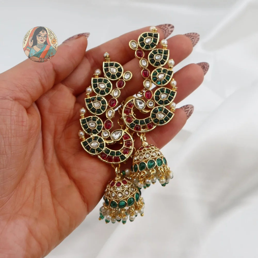 Nishka Kaanphool Earrings - Green/Pink