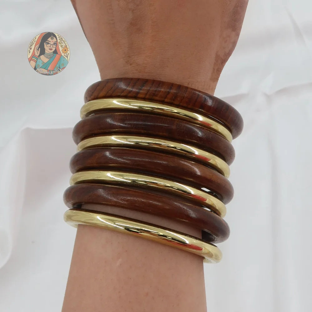 Noor Wooden/Brass Bangle Stack