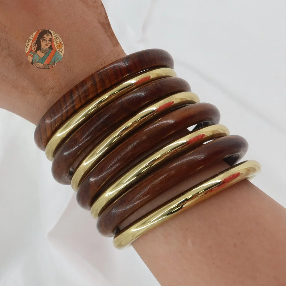 Noor Wooden/Brass Bangle Stack
