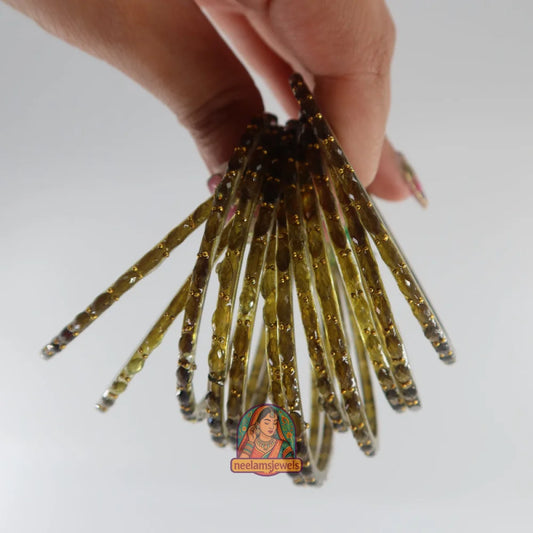 ’Olive Green’ Glass Bangle Set