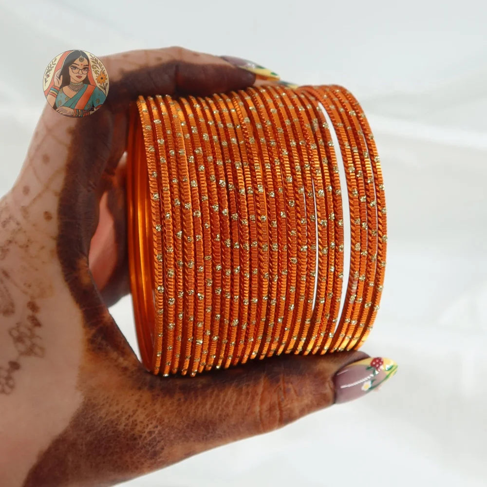 ’Orange’ Metallic Gold Dotted Bangle Set