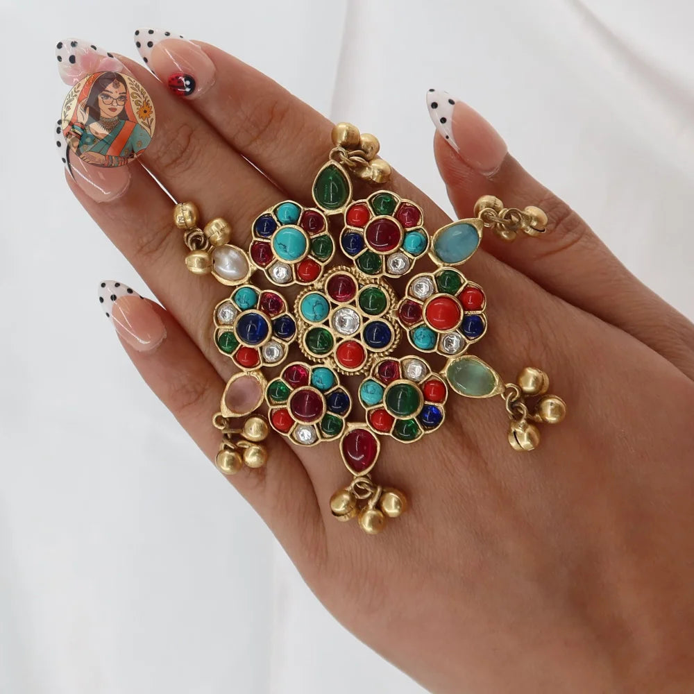 Oversized Floral Ghungroo Ring