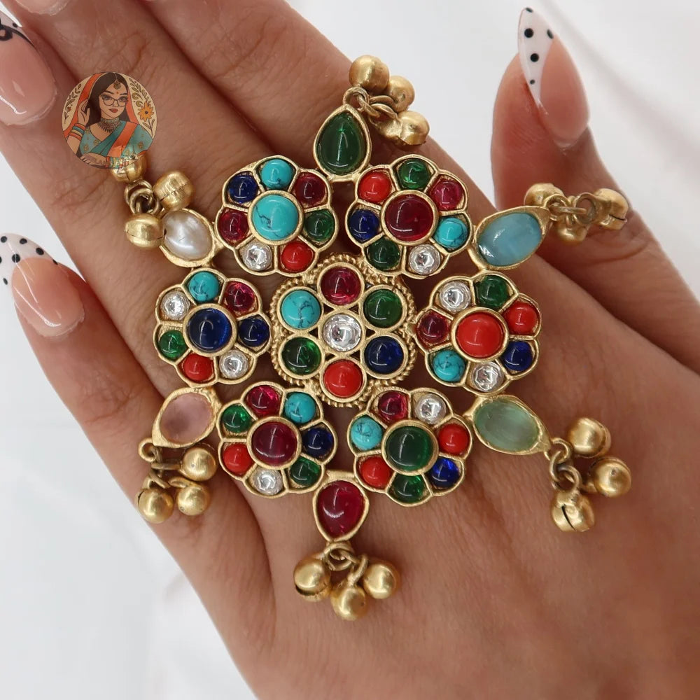 Oversized Floral Ghungroo Ring