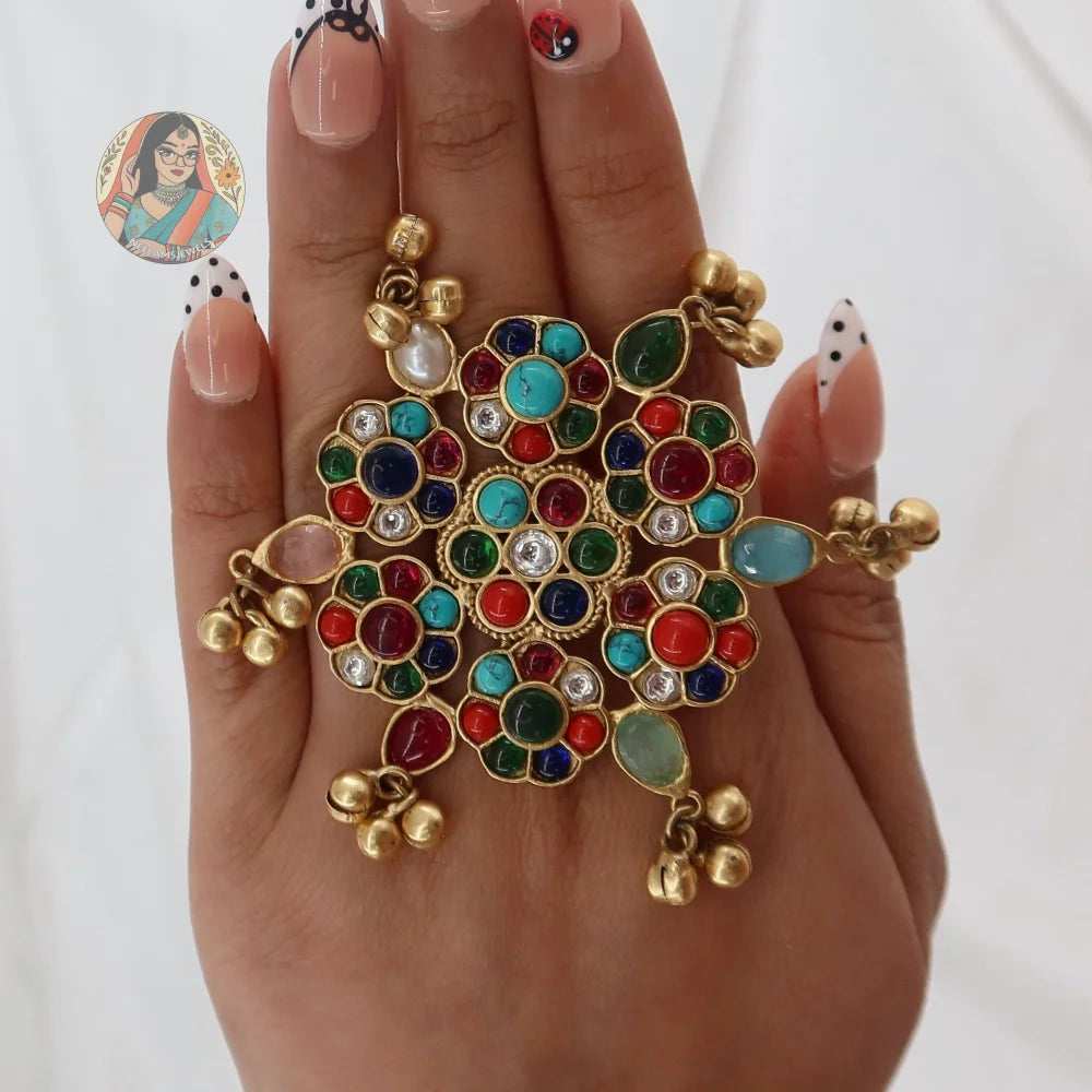 Oversized Floral Ghungroo Ring