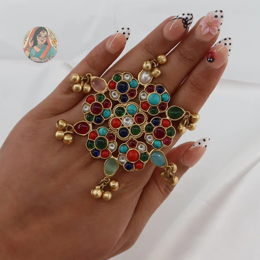 Oversized Floral Ghungroo Ring