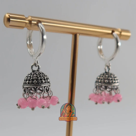 Oxidized Micro Jhumki (Baby Pink)