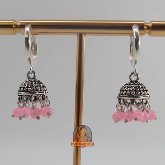 Oxidized Micro Jhumki (Baby Pink)