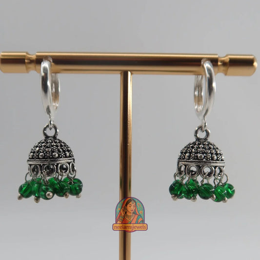 Oxidized Micro Jhumki (Green)