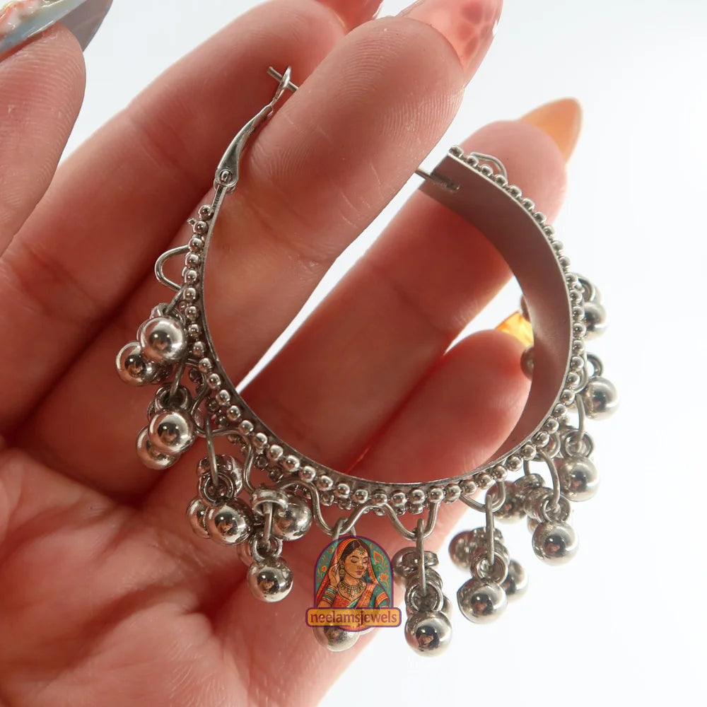 Oxidized Silver Bell Hoops