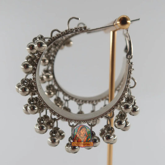 Oxidized Silver Bell Hoops