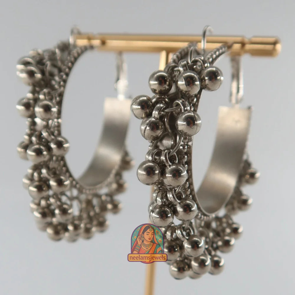 Oxidized Silver Bell Hoops