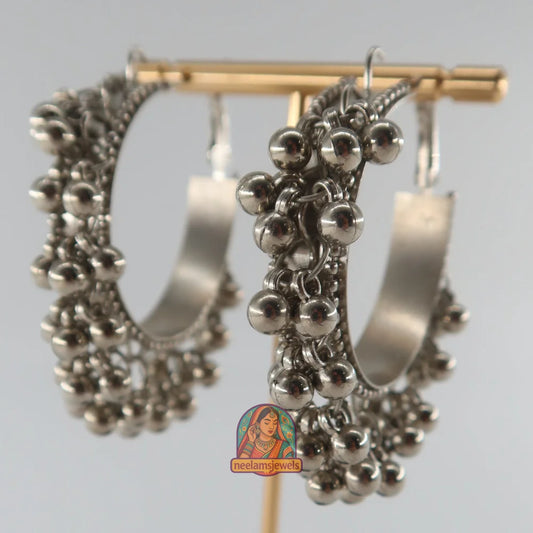 Oxidized Silver Bell Hoops
