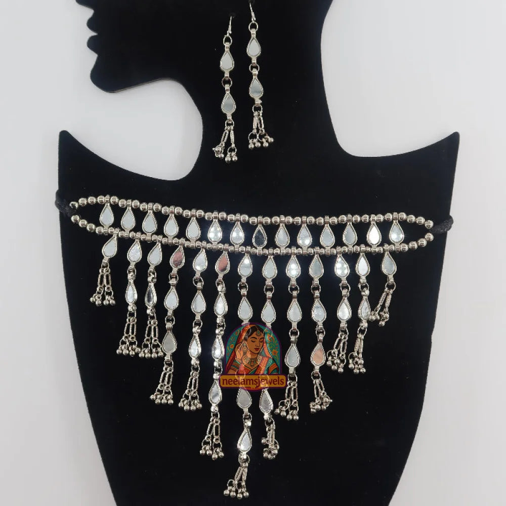 Oxidized Silver Mirror Waterfall Set