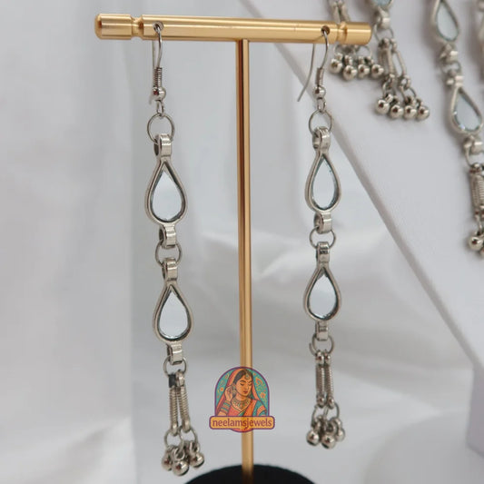 Oxidized Silver Mirror Waterfall Set