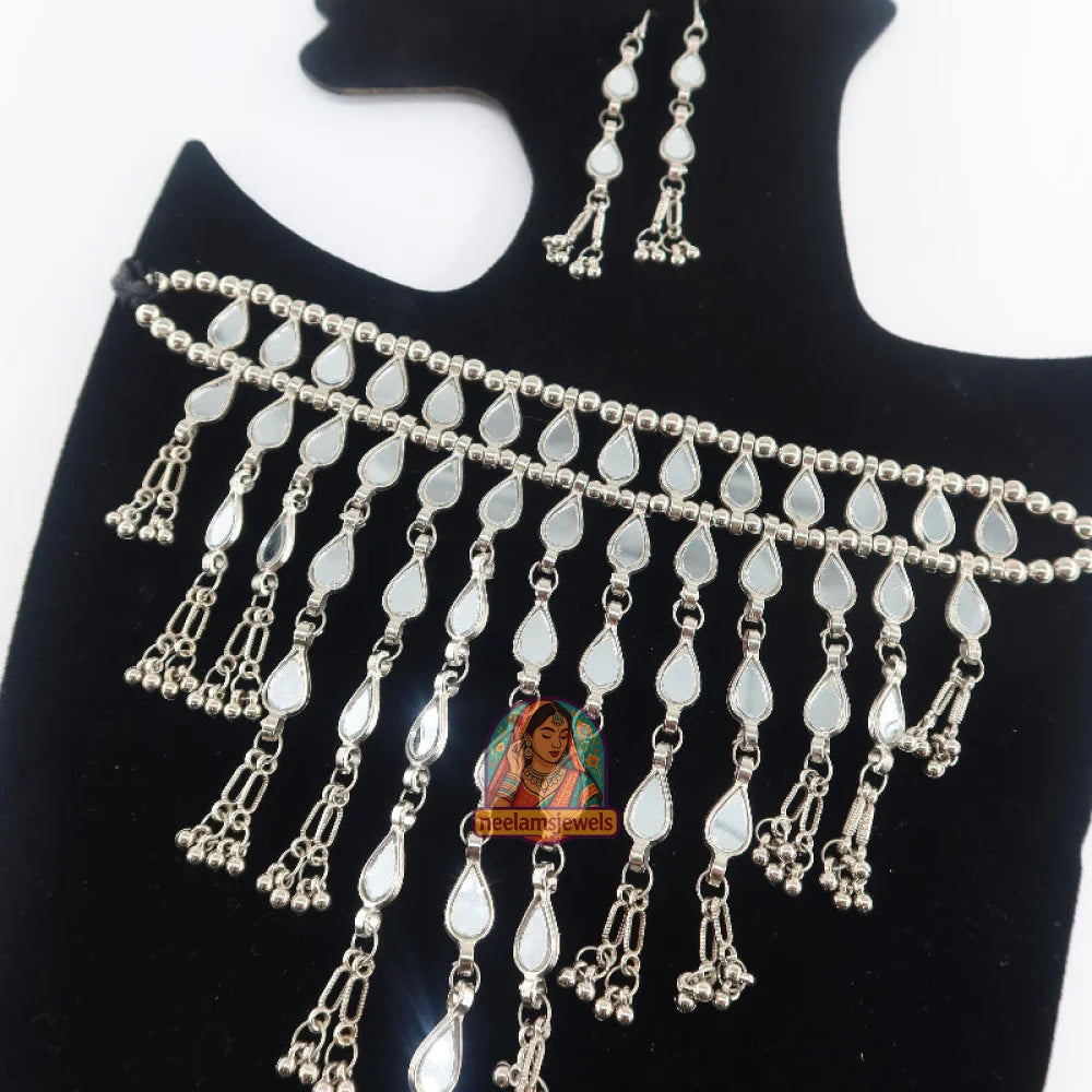 Oxidized Silver Mirror Waterfall Set