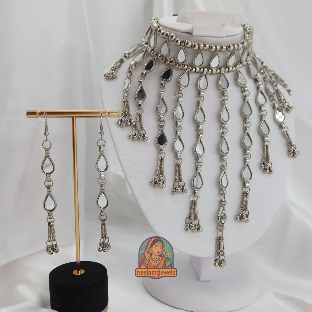 Oxidized Silver Mirror Waterfall Set