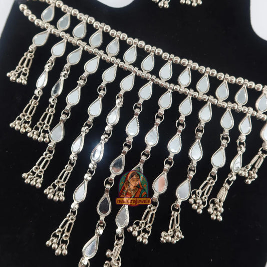 Oxidized Silver Mirror Waterfall Set