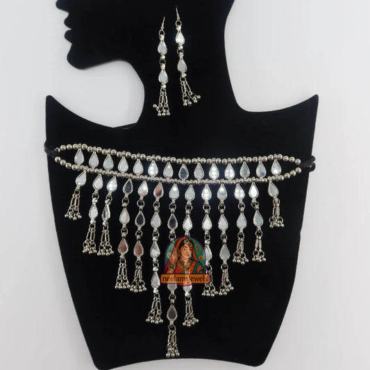 Oxidized Silver Mirror Waterfall Set