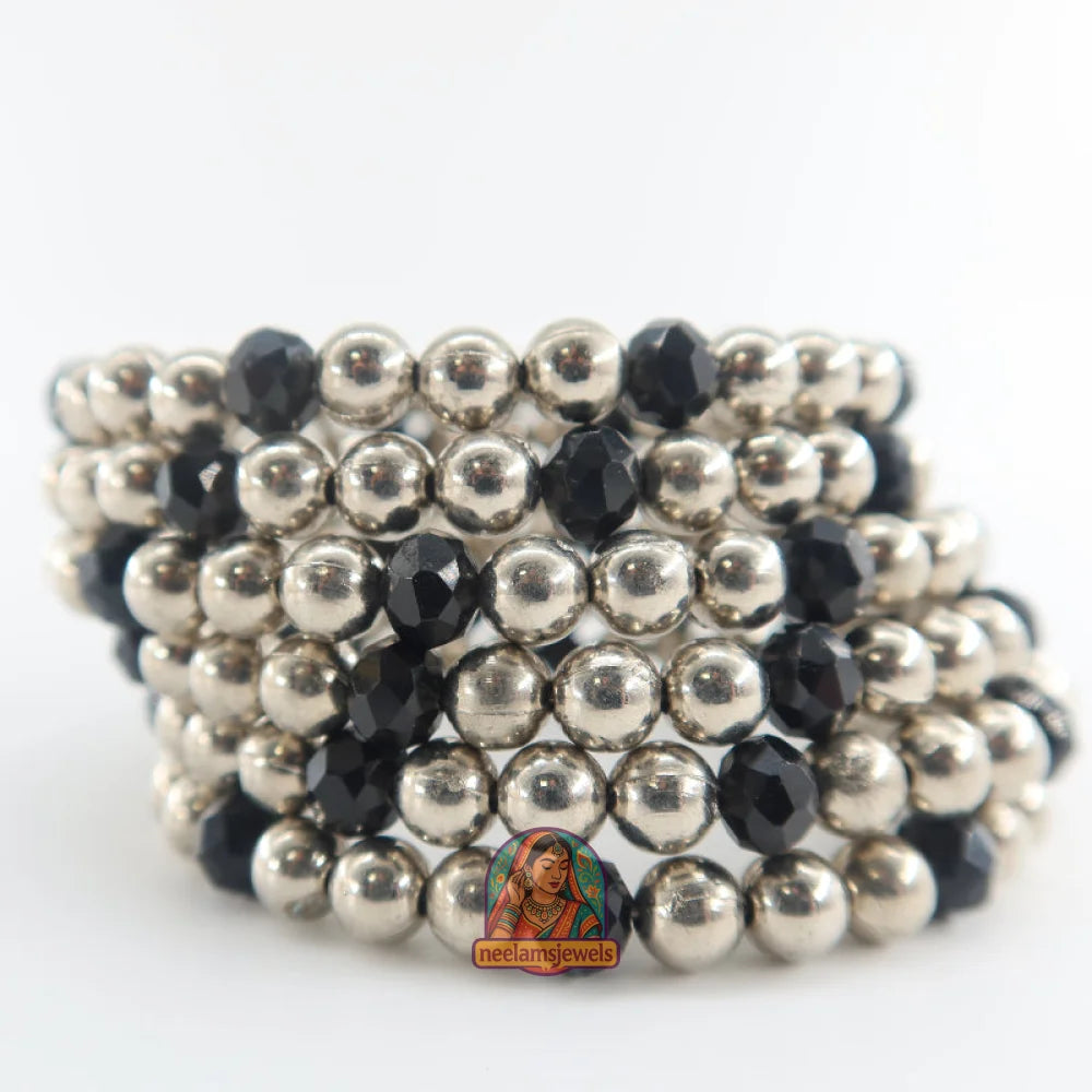 Oxidized Spiral Black Silver Bead Bracelet
