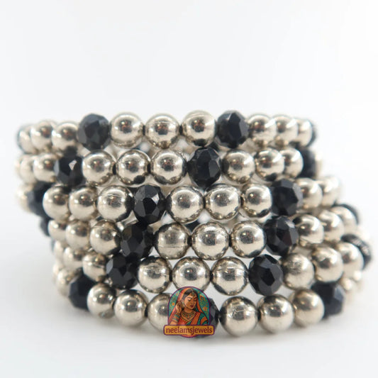 Oxidized Spiral Black Silver Bead Bracelet