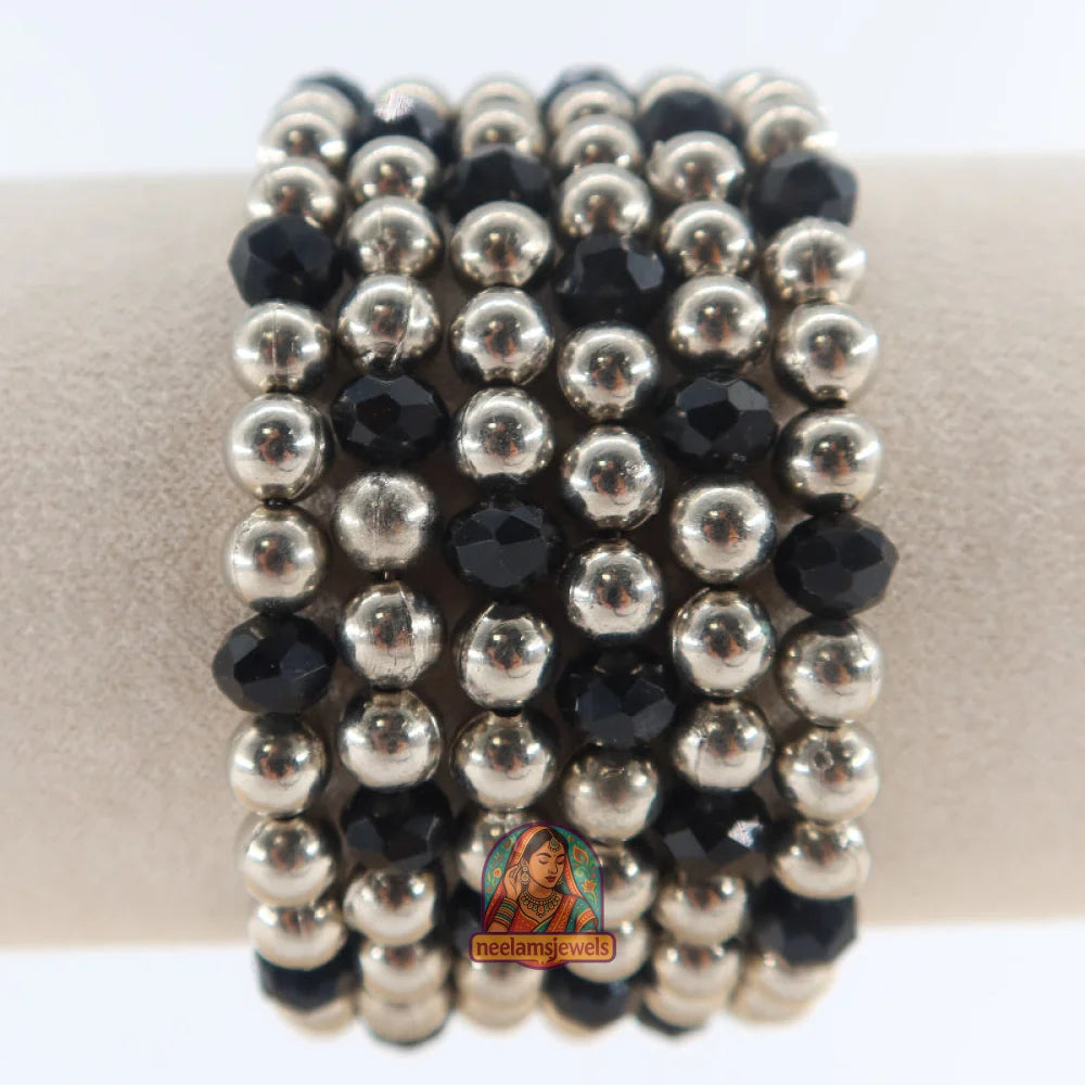 Oxidized Spiral Black Silver Bead Bracelet