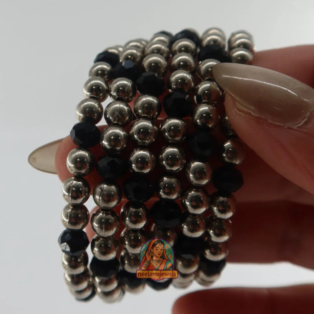 Oxidized Spiral Black Silver Bead Bracelet