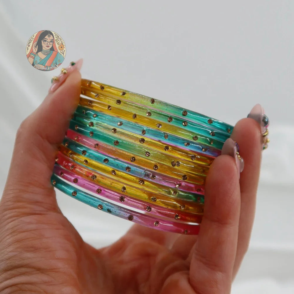 ’Pastel Multi’ 1 Stone Glass Bangle Set