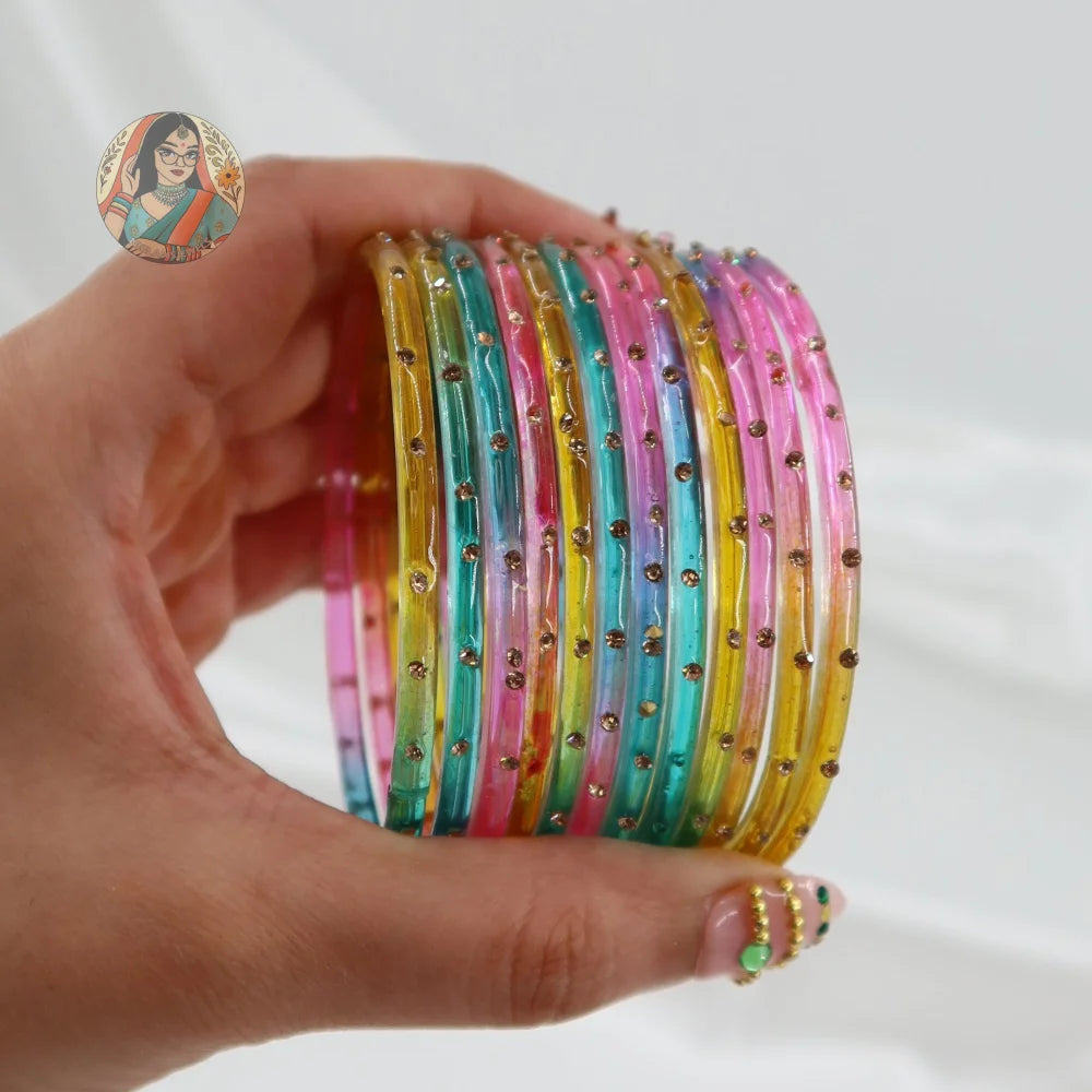 ’Pastel Multi’ 1 Stone Glass Bangle Set