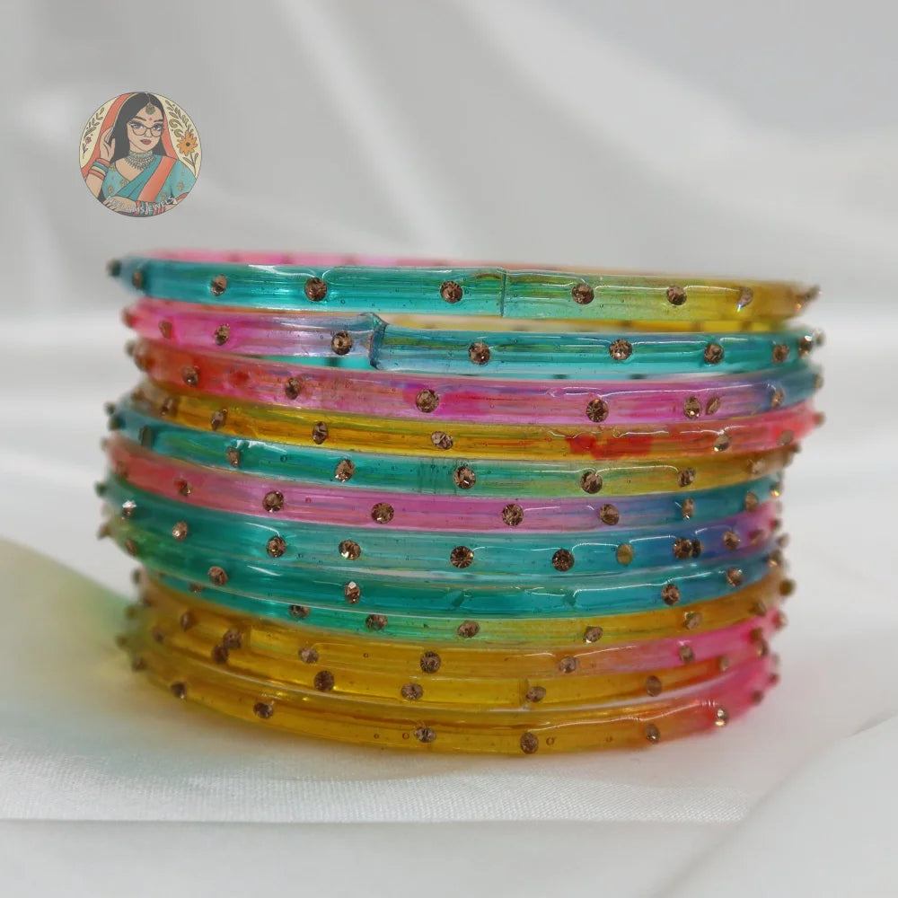 ’Pastel Multi’ 1 Stone Glass Bangle Set