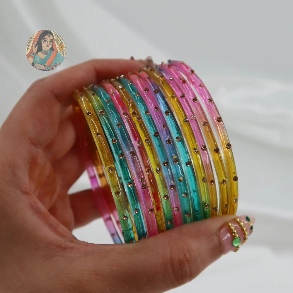 ’Pastel Multi’ 1 Stone Glass Bangle Set