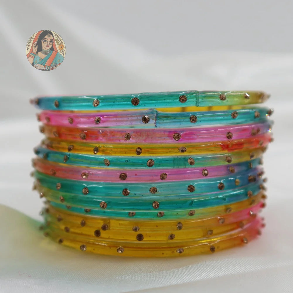 ’Pastel Multi’ 1 Stone Glass Bangle Set