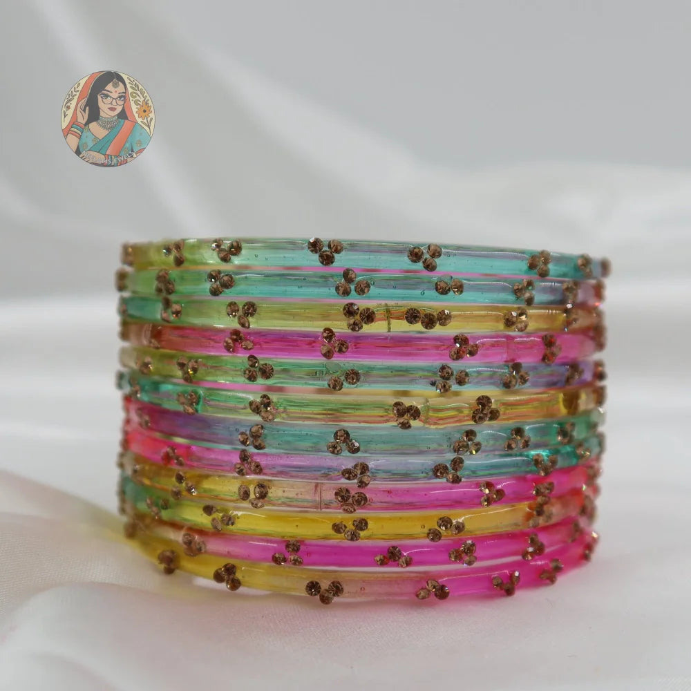 ’Pastel Multi’ 3 Stone Glass Bangle Set