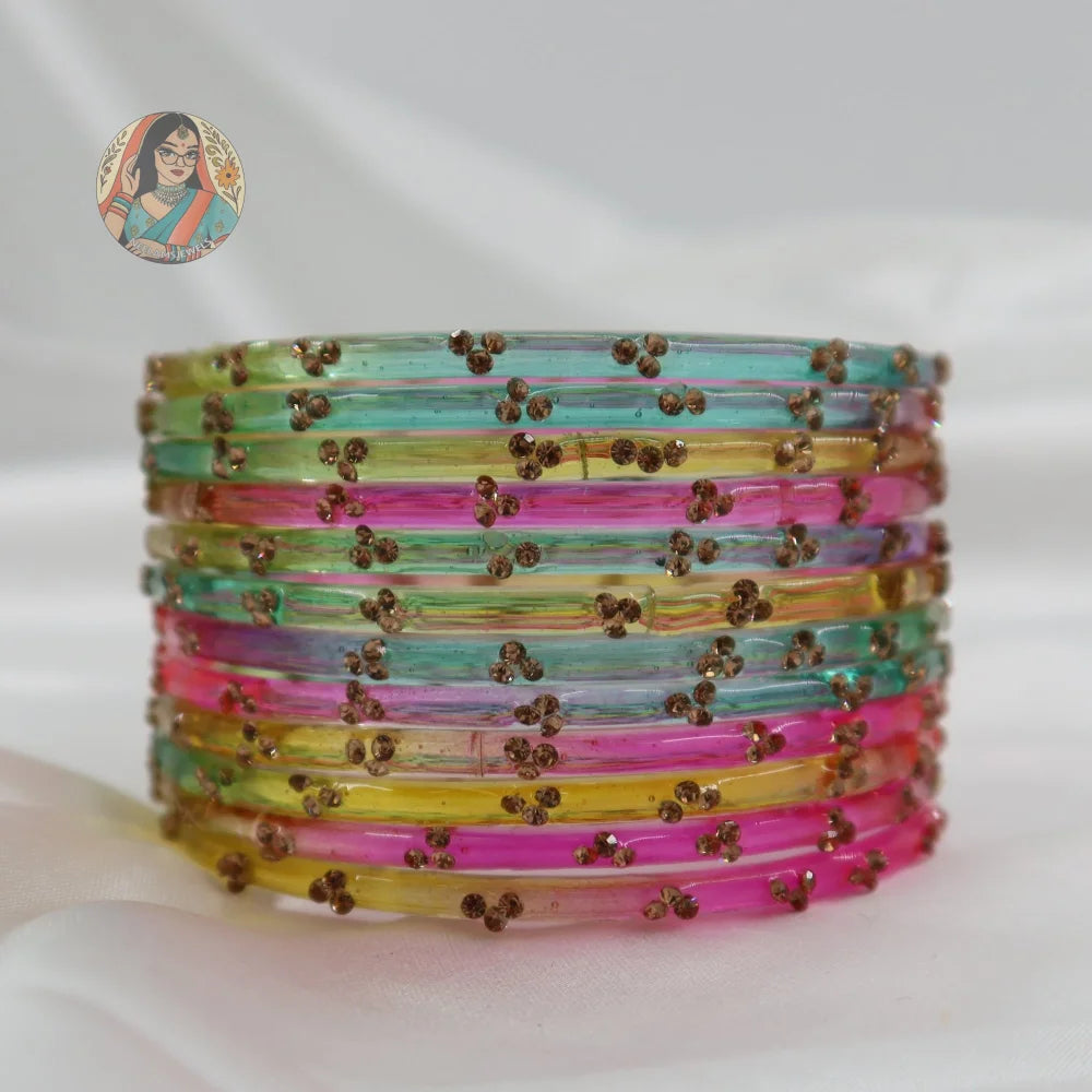 ’Pastel Multi’ 3 Stone Glass Bangle Set