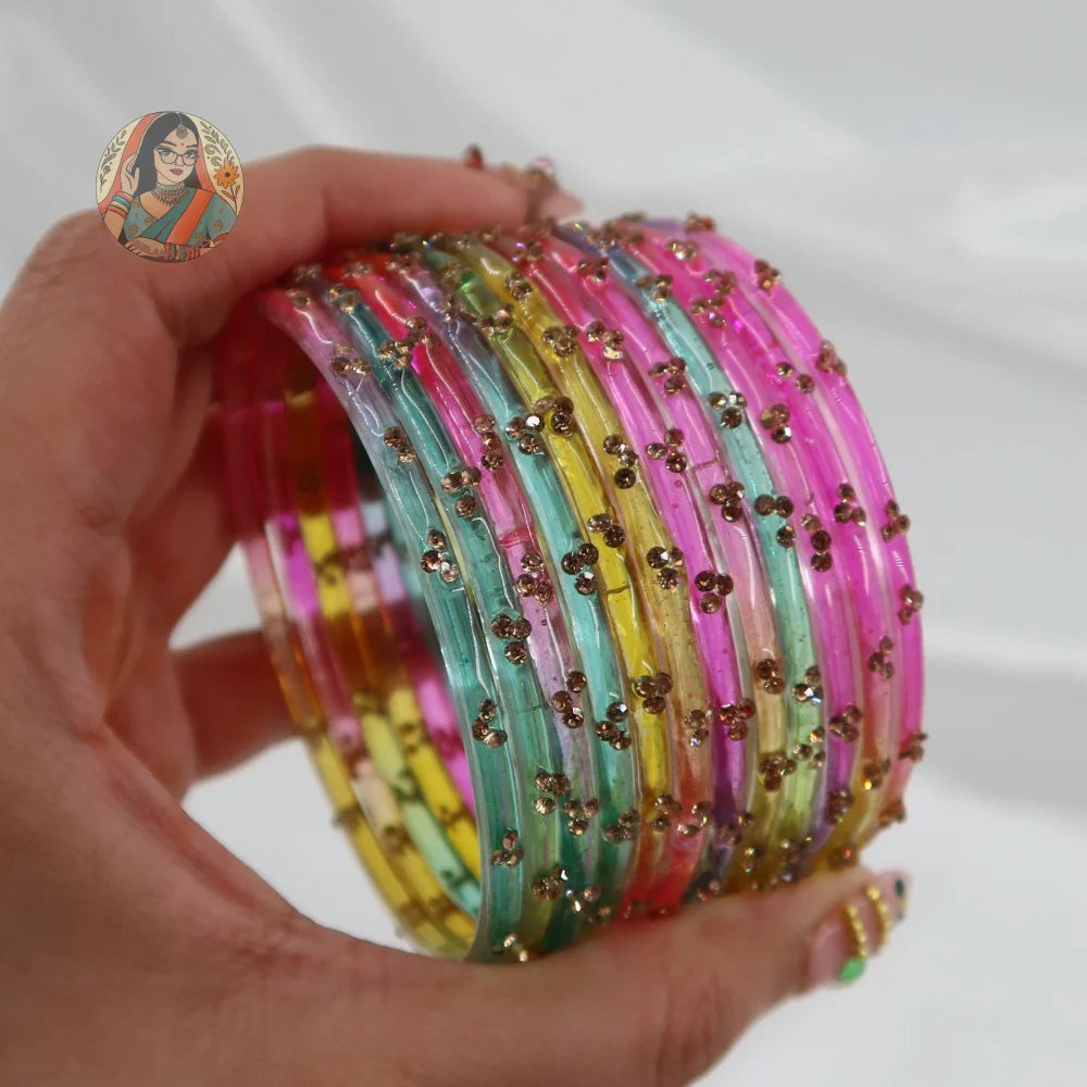 ’Pastel Multi’ 3 Stone Glass Bangle Set