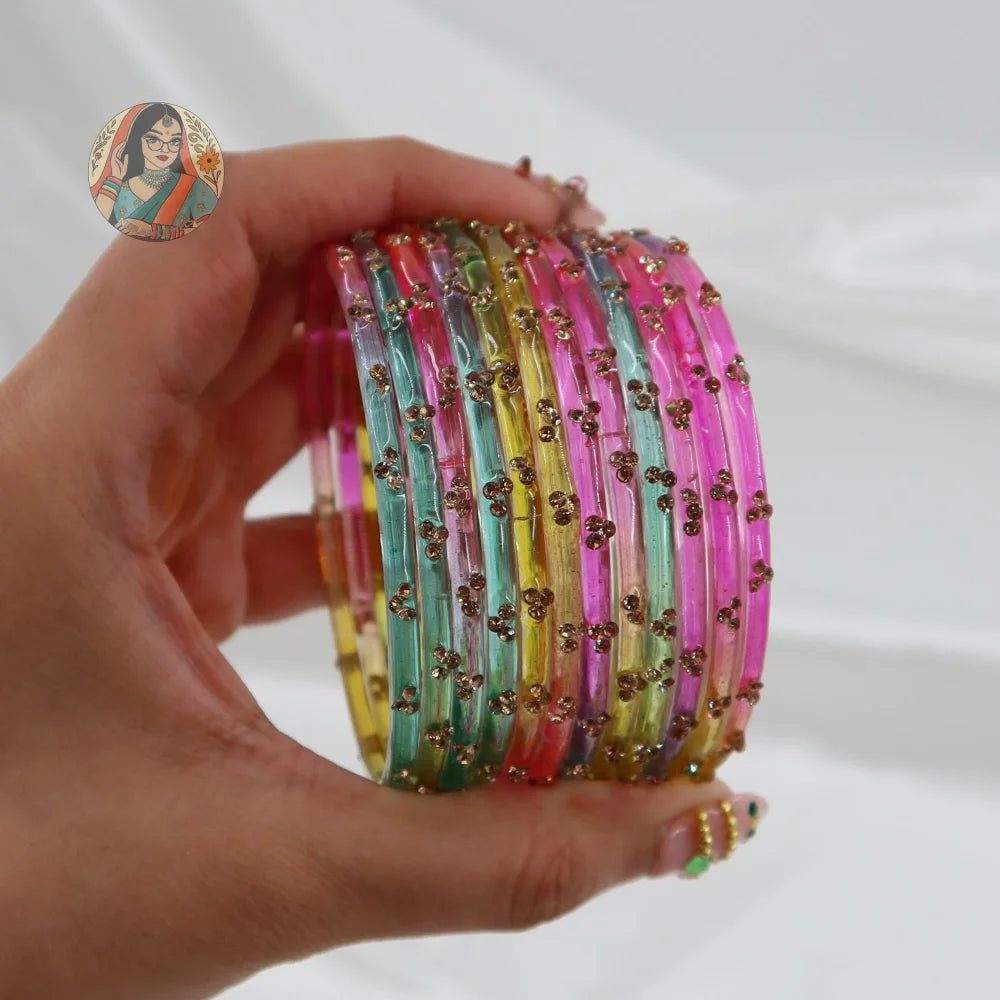 ’Pastel Multi’ 3 Stone Glass Bangle Set