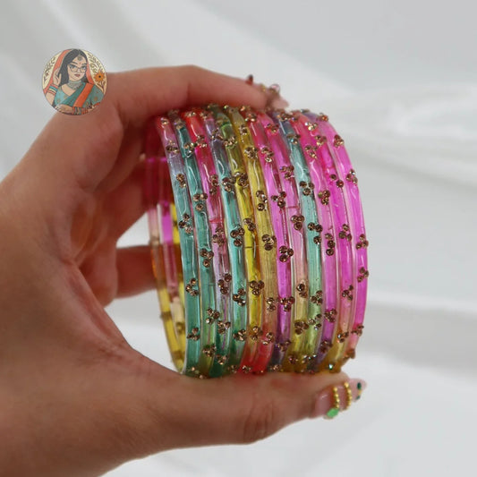 ’Pastel Multi’ 3 Stone Glass Bangle Set