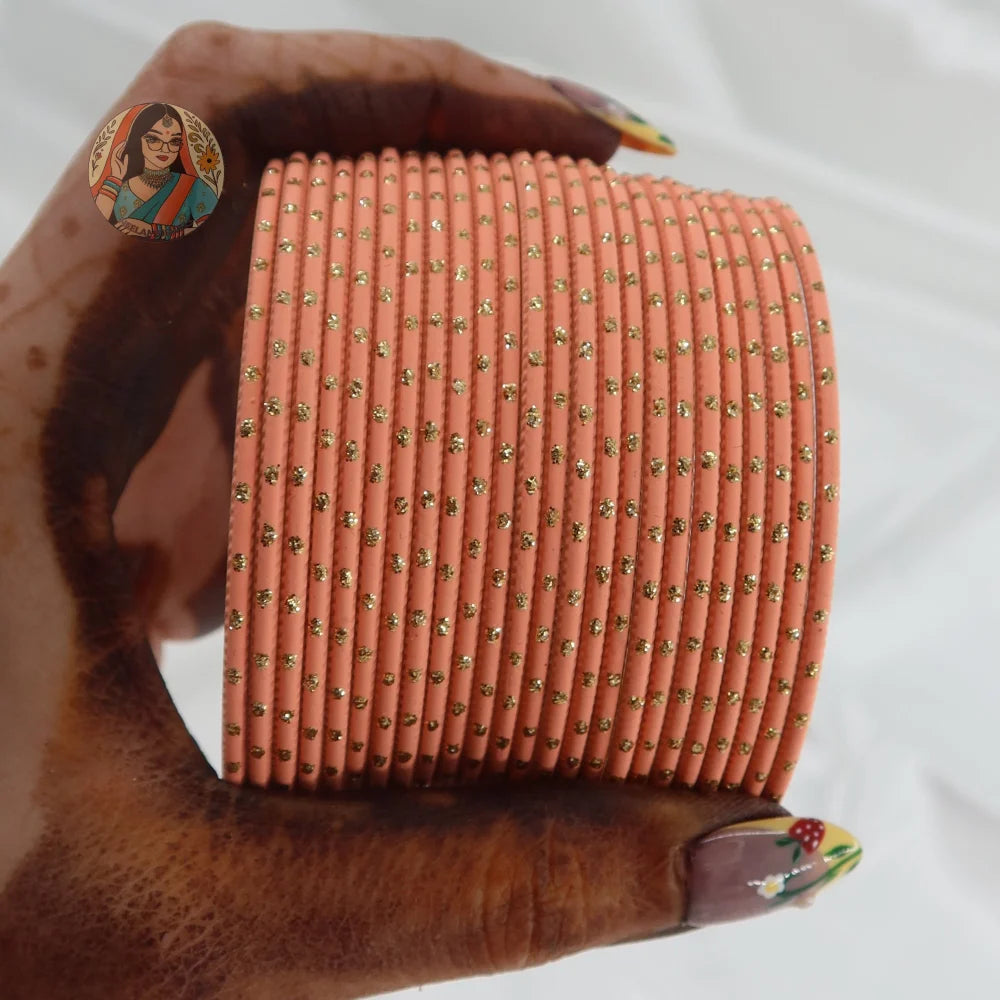 ’Peach’ Matte Gold Dotted Bangle Set