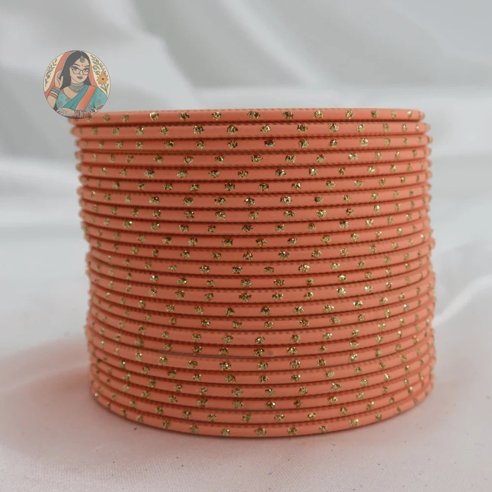’Peach’ Matte Gold Dotted Bangle Set
