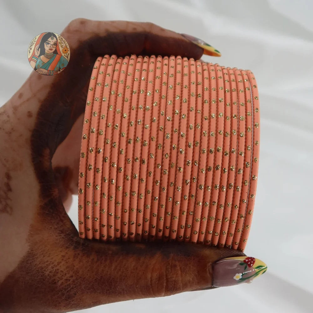 ’Peach’ Matte Gold Dotted Bangle Set