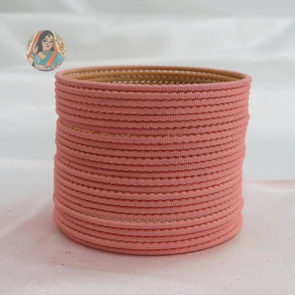 ’Peach Pink’ Matte Textured Ridged Bangle Set