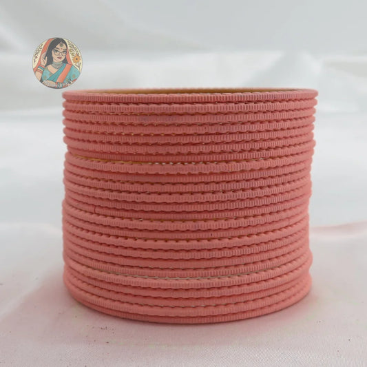’Peach Pink’ Matte Textured Ridged Bangle Set