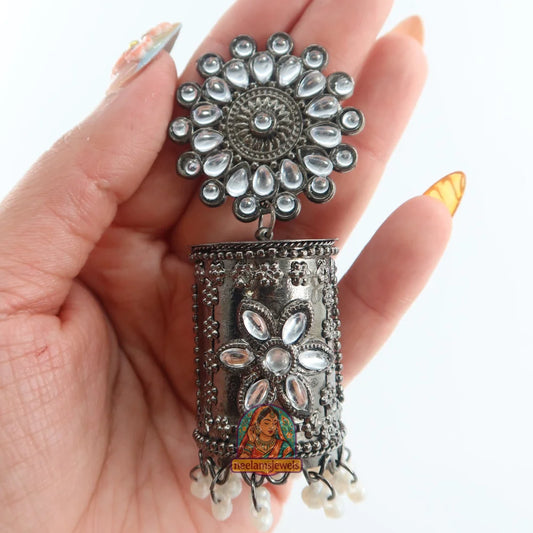Peacock Motif Oxidized Jhumka Earrings (Copy)