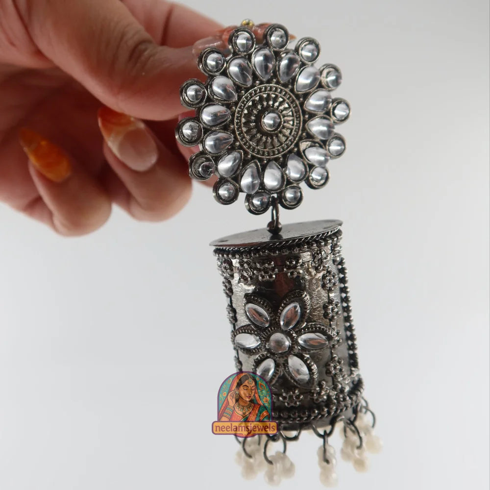 Peacock Motif Oxidized Jhumka Earrings (Copy)
