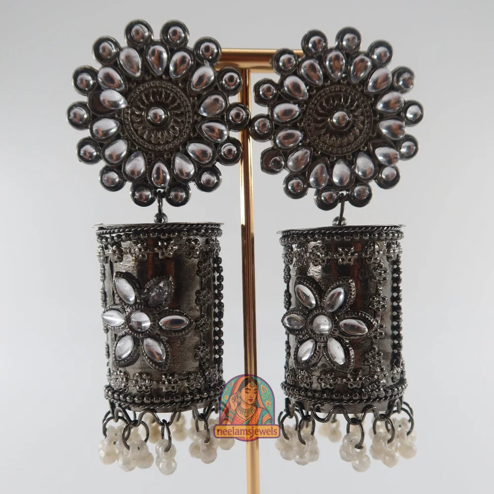 Peacock Motif Oxidized Jhumka Earrings (Copy)