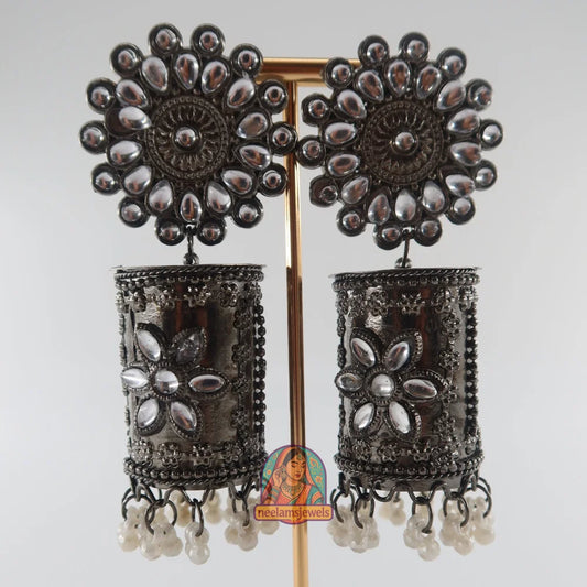 Peacock Motif Oxidized Jhumka Earrings (Copy)