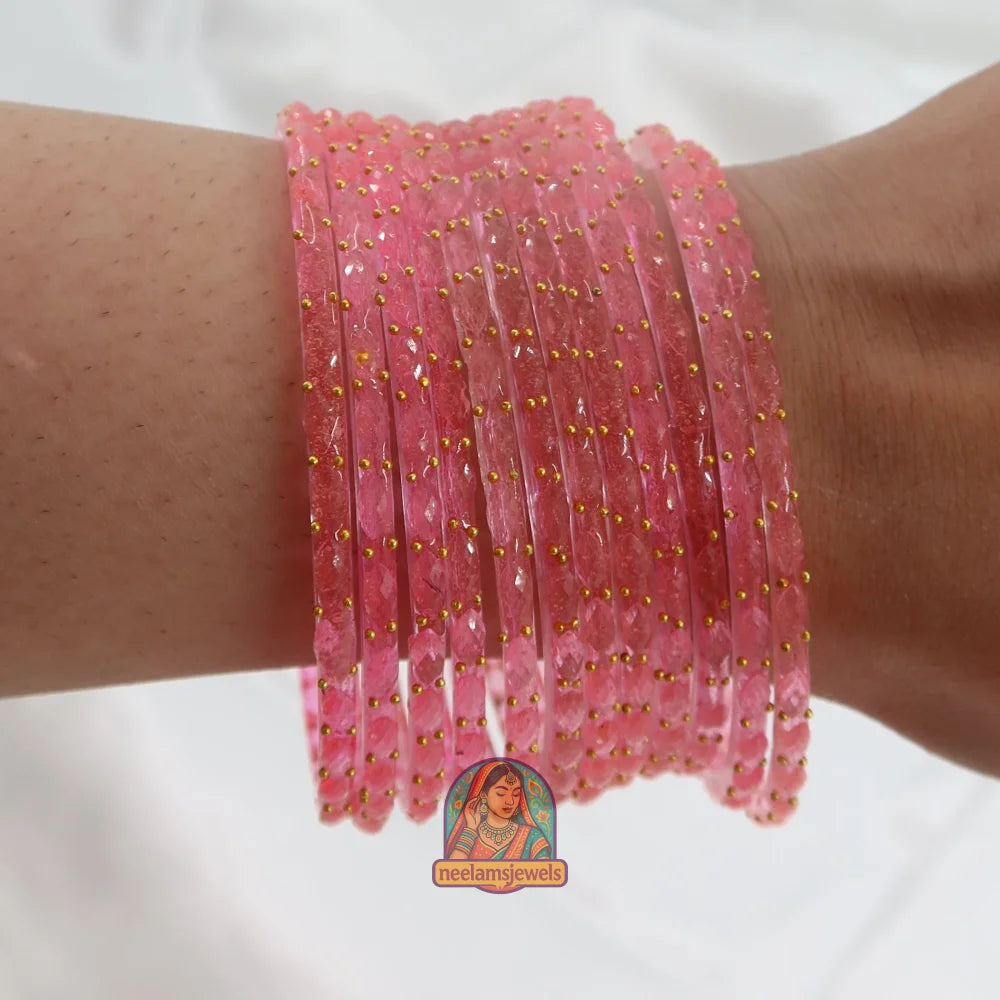 ’Petal Pink’ Crystal Cut Glass Bangle Set