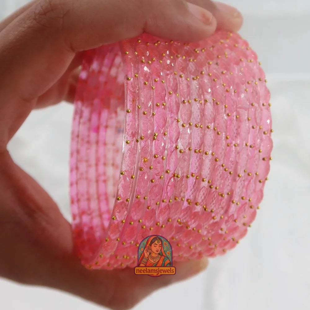 ’Petal Pink’ Crystal Cut Glass Bangle Set