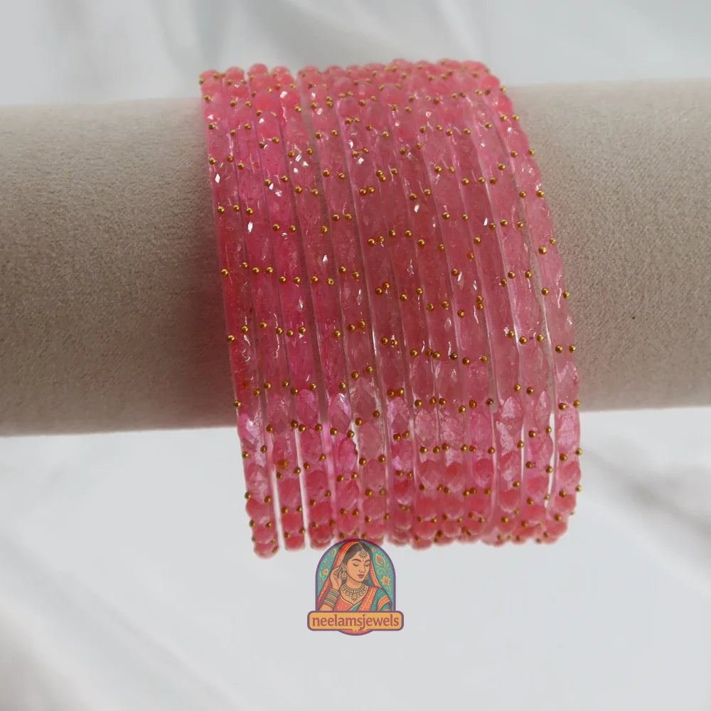 ’Petal Pink’ Crystal Cut Glass Bangle Set